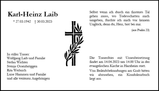 Traueranzeige von Karl-Heinz Leib von Allgemeine Zeitung Mainz