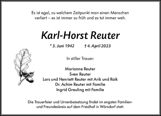Traueranzeige von Karl-Horst Reuter von Wiesbadener Kurier