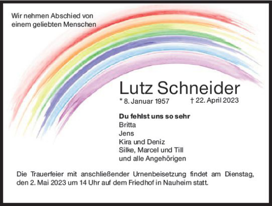 Traueranzeige von Lutz Schneider von Rüsselsheimer Echo