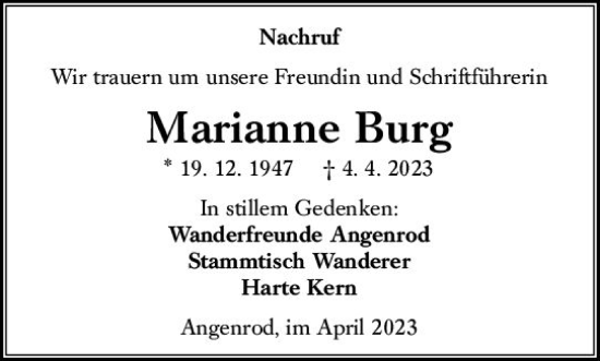 Traueranzeige von Mananne Burg von VRM Trauer