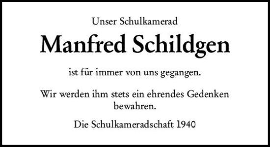 Traueranzeige von Manfred Schildgen von Groß-Gerauer Echo