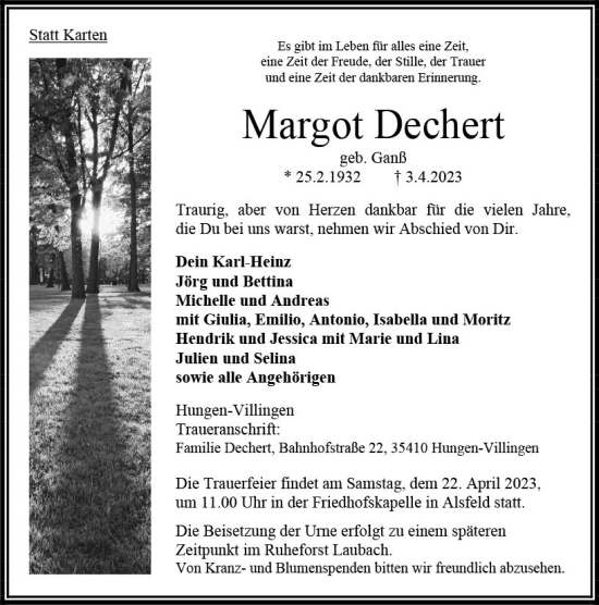 Traueranzeige von Margot Dechert von VRM Trauer