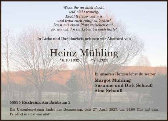 Traueranzeige von Margot Mühling von Allgemeine Zeitung Bad Kreuznach