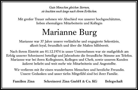 Traueranzeige von Marianne Burg von VRM Trauer