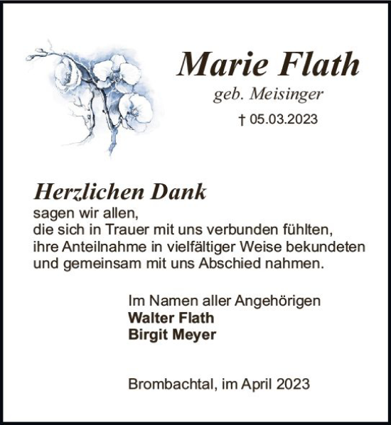 Traueranzeige von Marie Flath von Odenwälder Echo