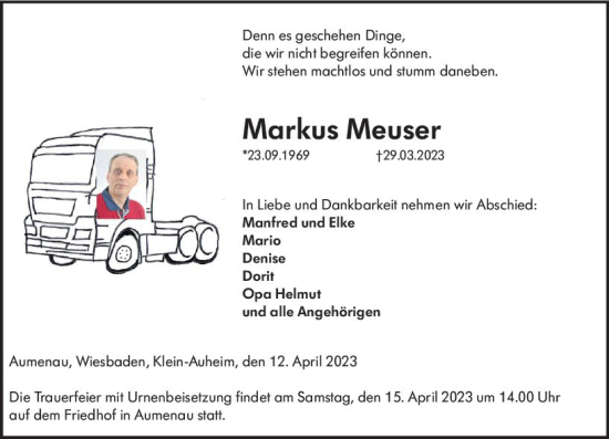 Traueranzeige von Markus Meuser von Weilburger Tageblatt