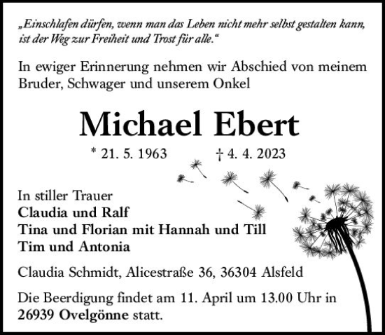 Traueranzeige von Michael Ebert von VRM Trauer
