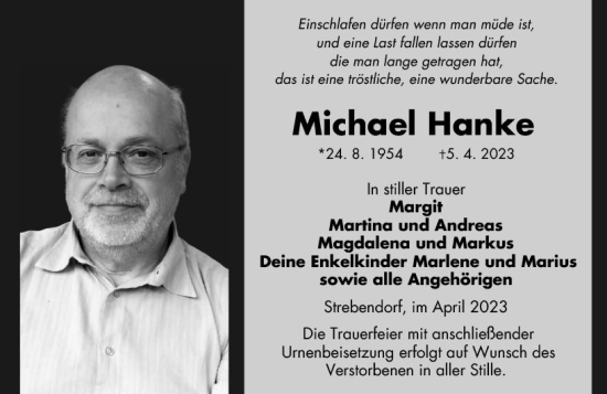 Traueranzeige von Michael Hanke von VRM Trauer