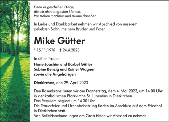 Traueranzeige von Mike Gütter von Nassauische Neue Presse