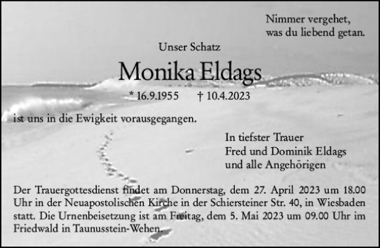 Traueranzeige von Monika Eldags von Wiesbadener Kurier
