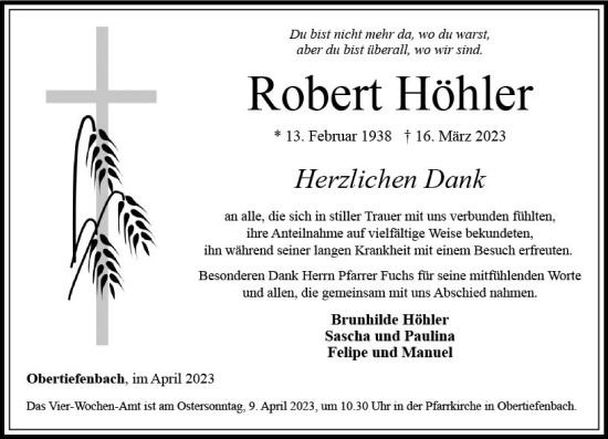 Traueranzeige von Robert Höhler von Nassauische Neue Presse