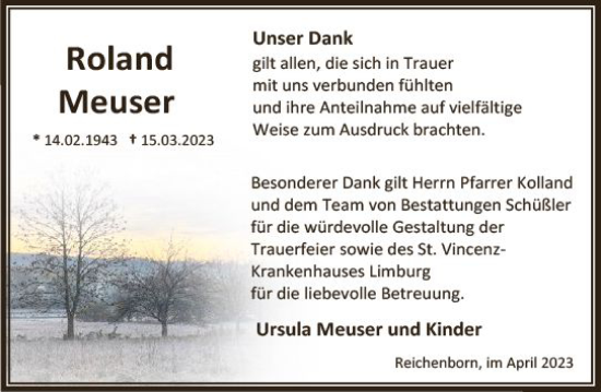 Traueranzeige von Roland Meuser von Weilburger Tageblatt