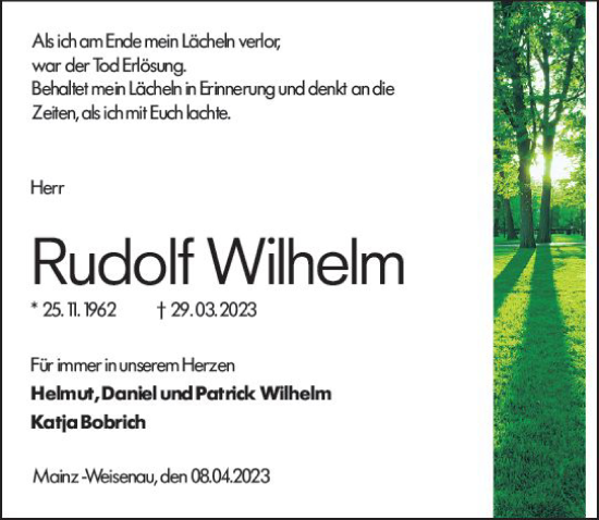 Traueranzeige von Rudolf Wilhelm von Allgemeine Zeitung Mainz