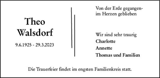 Traueranzeige von Theo Walsdorf von Allgemeine Zeitung Mainz