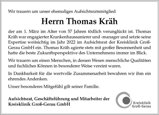 Traueranzeige von Thomas Kräh von Groß-Gerauer Echo