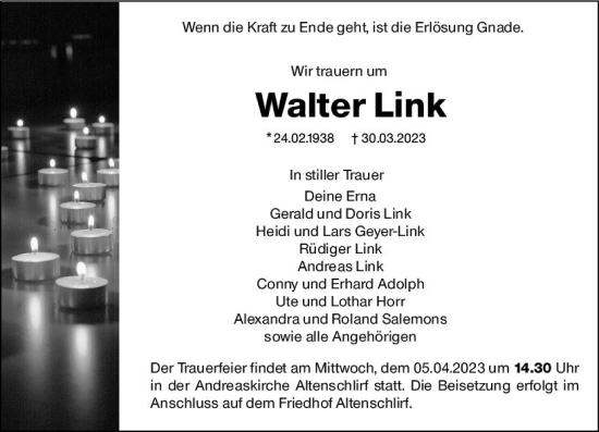 Traueranzeige von Walter Link von VRM Trauer