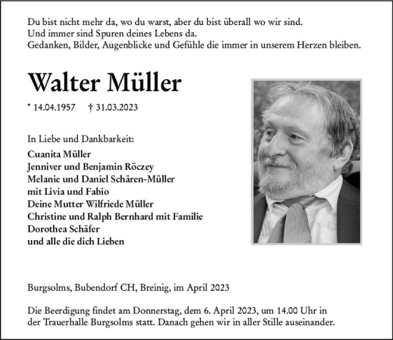 Traueranzeige von Walter Müller von Wetzlarer Neue Zeitung
