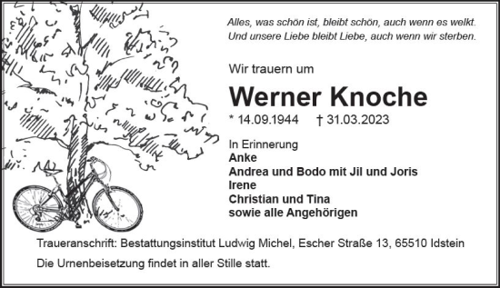 Traueranzeige von Werner Knoche von Idsteiner Land/Untertaunus