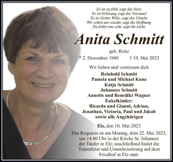 Traueranzeige von Anita Schmitt von Nassauische Neue Presse