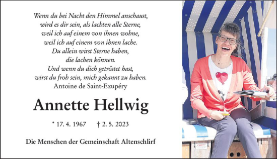Traueranzeige von Annette Hellwig von VRM Trauer