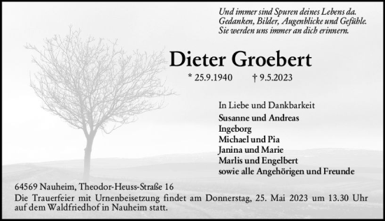 Traueranzeige von Dieter Groebert von Rüsselsheimer Echo