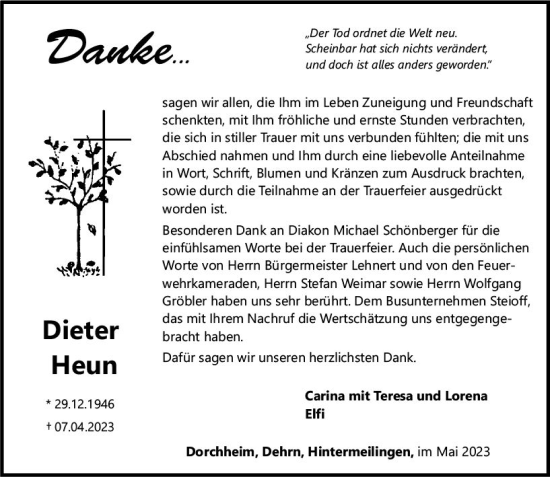 Traueranzeige von Dieter Heun von Nassauische Neue Presse