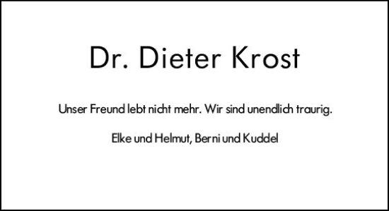 Traueranzeige von Dieter Krost von Wiesbadener Kurier