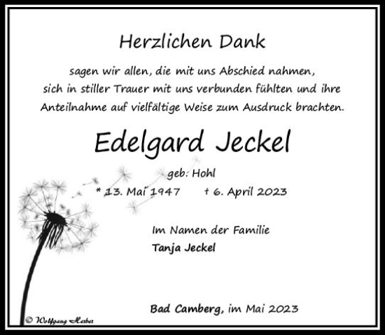 Traueranzeige von Edelgard Jeckel von Camberger Anzeiger