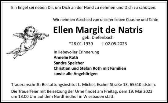 Traueranzeige von Ellen Margit de Natris von Wiesbadener Kurier