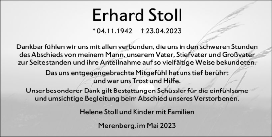 Traueranzeige von Erhard Stoll von Weilburger Tageblatt