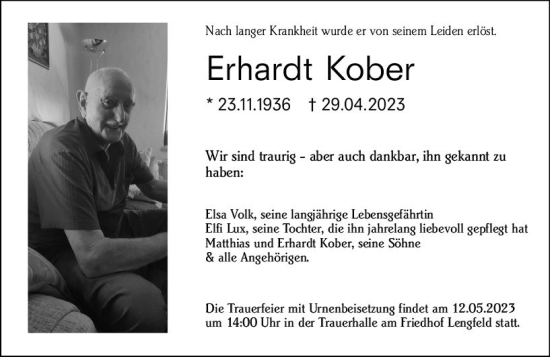 Traueranzeige von Erhardt Kober von Darmstädter Echo