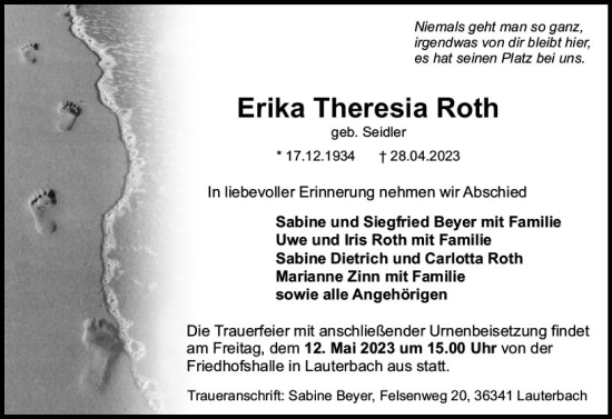 Traueranzeige von Erika Theresia Roth von VRM Trauer