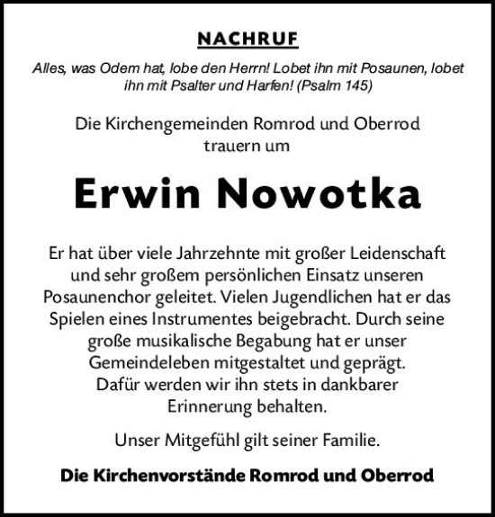 Traueranzeige von Erwin Nowotka von VRM Trauer