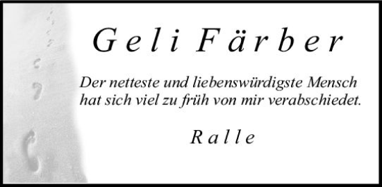 Traueranzeige von Geli Färber von Odenwälder Echo