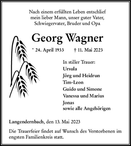 Traueranzeige von Georg Wagner von Nassauische Neue Presse