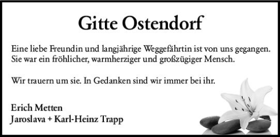 Traueranzeige von Gitte Ostendorf von Allgemeine Zeitung Mainz