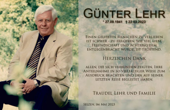 Traueranzeige von Günter Lehr von Allgemeine Zeitung Mainz