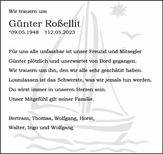 Traueranzeige von Günter Roßellit von Allgemeine Zeitung Mainz