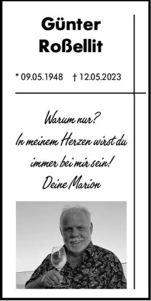 Traueranzeige von Günter Roßellit von Allgemeine Zeitung Mainz