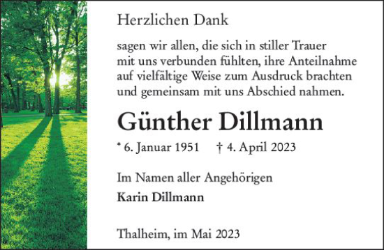Traueranzeige von Günther Dillmann von Nassauische Neue Presse