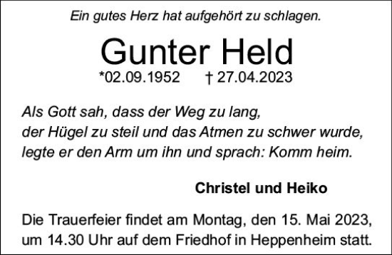 Traueranzeige von Gunter Held von Starkenburger Echo