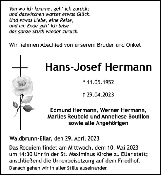 Traueranzeige von Hans-Josef Hermann von Nassauische Neue Presse