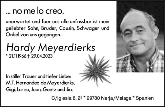 Traueranzeige von Hardy Meyerdierks von Allgemeine Zeitung Mainz