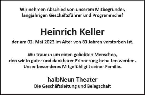 Traueranzeige von Heinrich Keller von Darmstädter Echo