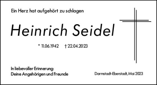 Traueranzeige von Heinrich Seidel von Darmstädter Echo