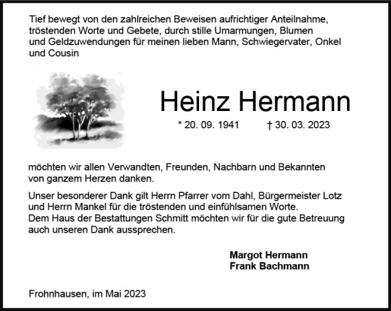 Traueranzeige von Heinz Hermann von Dill Block