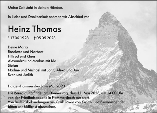 Traueranzeige von Heinz Thomas von Dill Block
