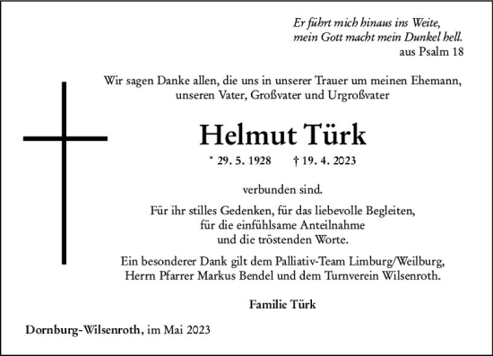 Traueranzeige von Helmut Türk von Nassauische Neue Presse