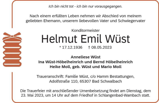 Traueranzeige von Helmut Emil Wüst von Wiesbadener Kurier