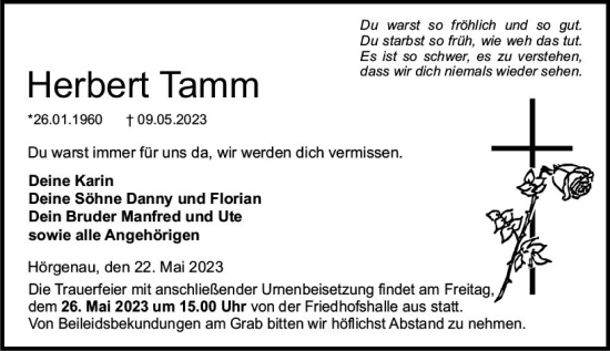 Traueranzeige von Herbert Tamm von VRM Trauer